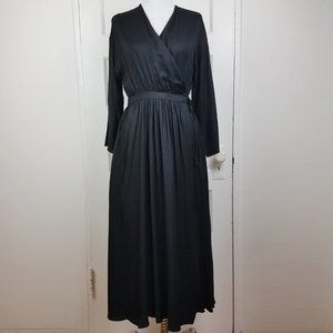 Uniqlo | Black Rayon Maxi Wrap Dress Size M